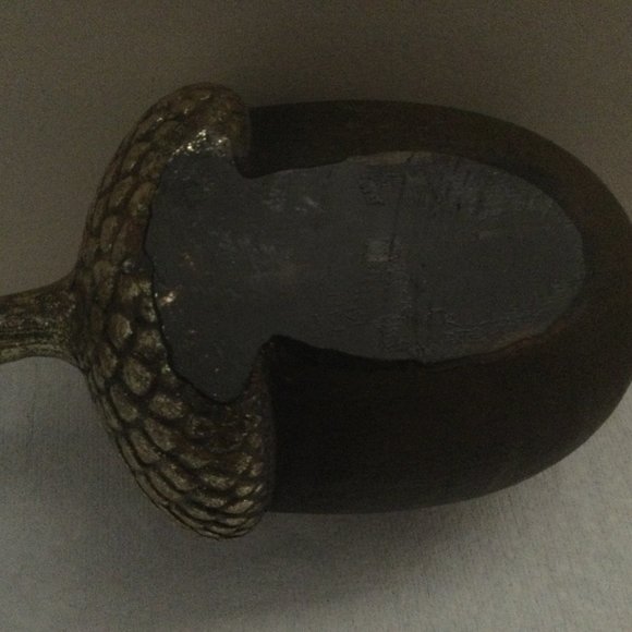 8" long wood acorn figurine statue home decoration with gold paint and leaves - Picture 3 of 5